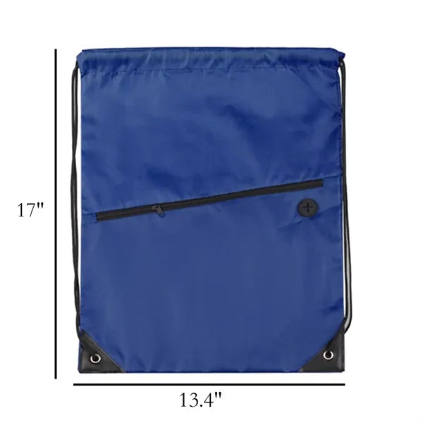 Drawstring Backpack w/ Zipper Pocket & Earbuds Slot