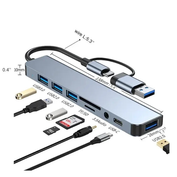 8 in 1 USB C Ultra Slim Data Notebook Hub with HDMI Port