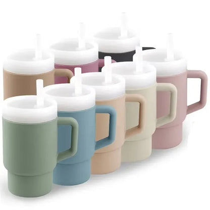 9oz Soft Silicone Tumbler with Leak-Resistant Straw Handle