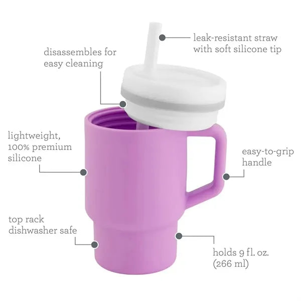 9oz Soft Silicone Tumbler with Leak-Resistant Straw Handle