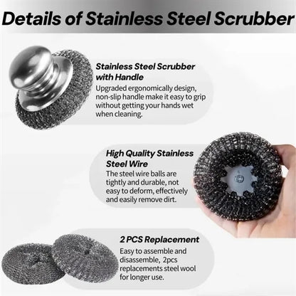 Stainless Steel Scrubber with Replacement Wire Pad with Hand
