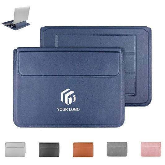 Compatible waterproof leather laptop sleeve case with stand
