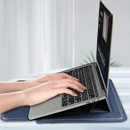 Compatible waterproof leather laptop sleeve case with stand