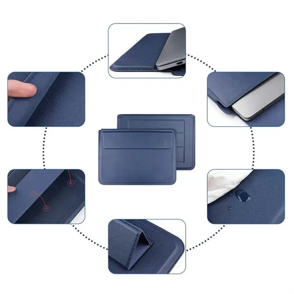 Compatible waterproof leather laptop sleeve case with stand