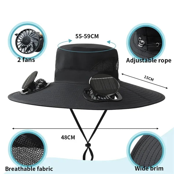 Sun Hat with 2 Solar Fan Wide Brim