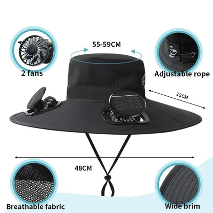 Sun Hat with 2 Solar Fan Wide Brim