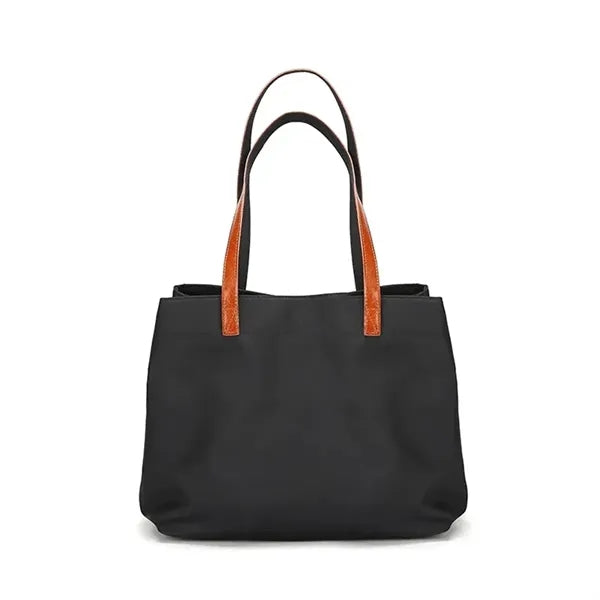 Nylon shoulder tote bag with leather straps