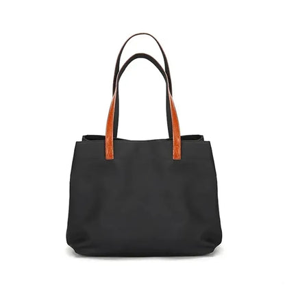 Nylon shoulder tote bag with leather straps