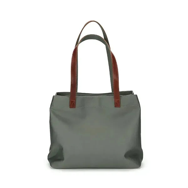 Nylon shoulder tote bag with leather straps