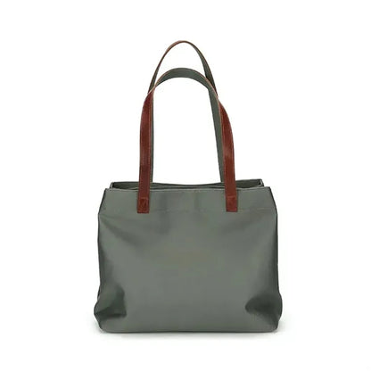 Nylon shoulder tote bag with leather straps