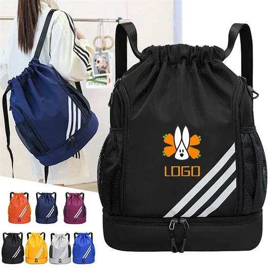 Drawstring Backpack With Mesh Pockets & Zipper