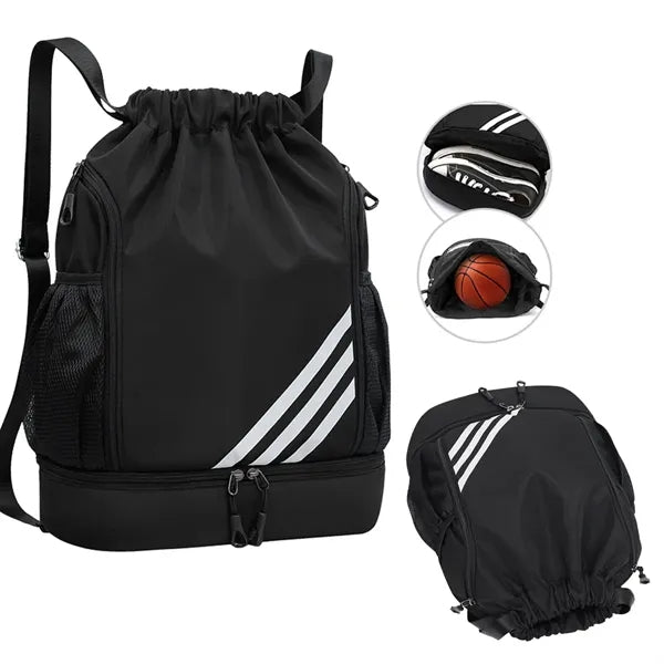 Drawstring Backpack With Mesh Pockets & Zipper