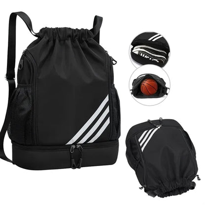 Drawstring Backpack With Mesh Pockets & Zipper