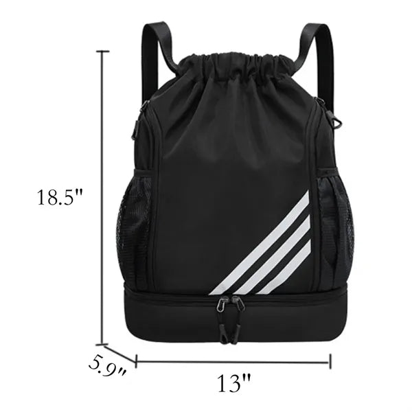 Drawstring Backpack With Mesh Pockets & Zipper