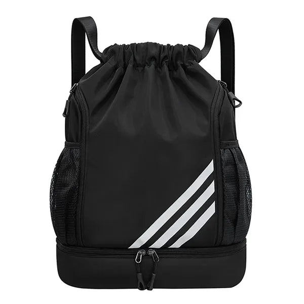 Drawstring Backpack With Mesh Pockets & Zipper