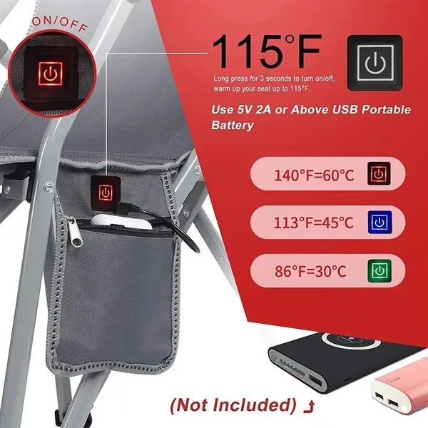USB Heated Folding Camping Chair with Armrest