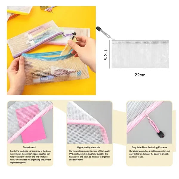 8.6"x4.3" Colorful PVC Mesh Pencil Case