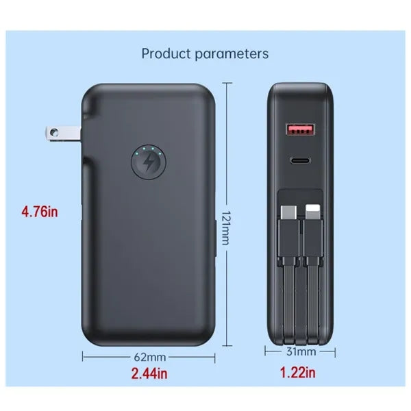 Power Bank with Built-in AC Wall Plug and Cable