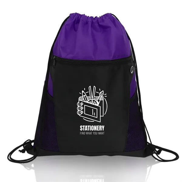 Zippered Drawstring Backpack with Mesh Pockets