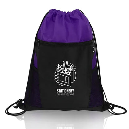 Zippered Drawstring Backpack with Mesh Pockets