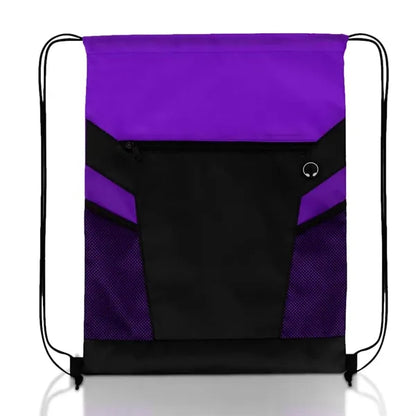 Zippered Drawstring Backpack with Mesh Pockets