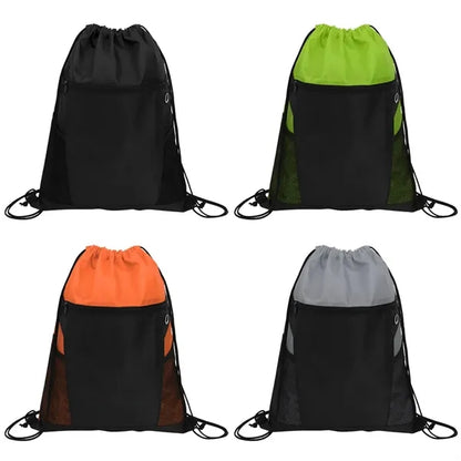 Zippered Drawstring Backpack with Mesh Pockets