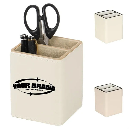 Stylish Desk Office Accessory Leather Pen Holder Organizer