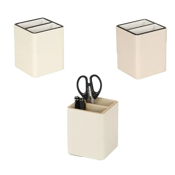 Stylish Desk Office Accessory Leather Pen Holder Organizer