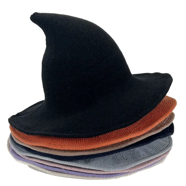 Halloween Witch Wide-Brimmed Foldable Knit Peaked Hat