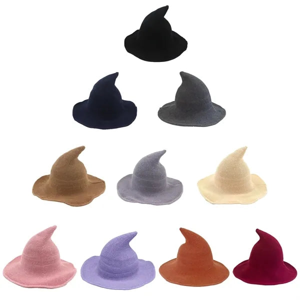 Halloween Witch Wide-Brimmed Foldable Knit Peaked Hat
