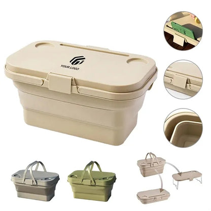 Camping collapsible portable picnic basket with table