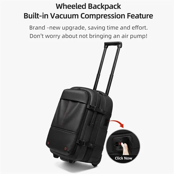 Travel school carry on luggage vacuum seal rolling backpack