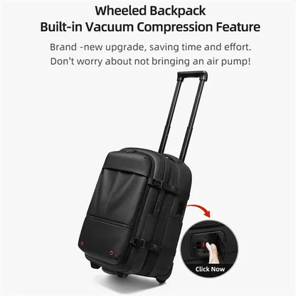Travel school carry on luggage vacuum seal rolling backpack
