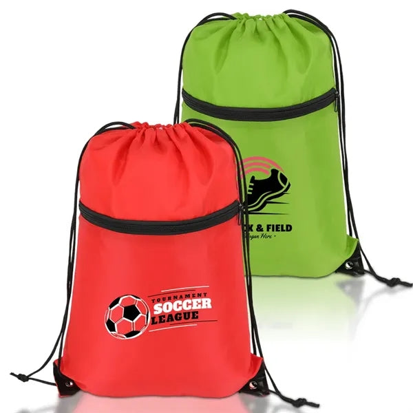 Sports Drawstring Backpack With Zipper Pocket