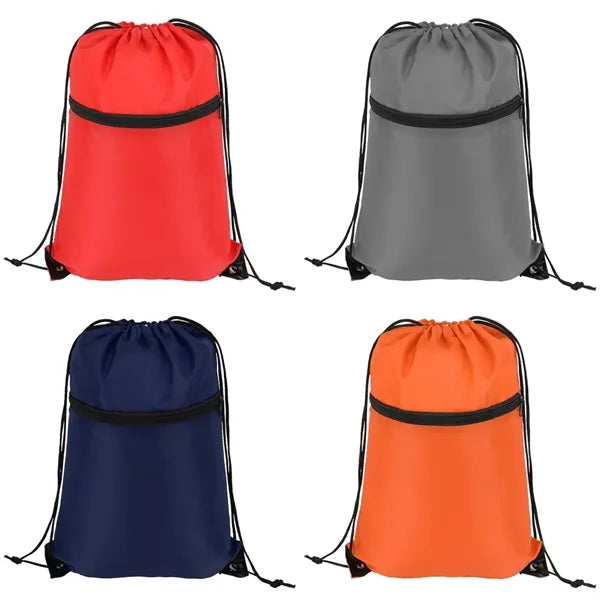Sports Drawstring Backpack With Zipper Pocket