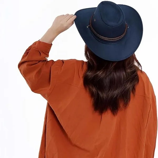 Vacation beach unisex wide brim cowboy hat with chin strap