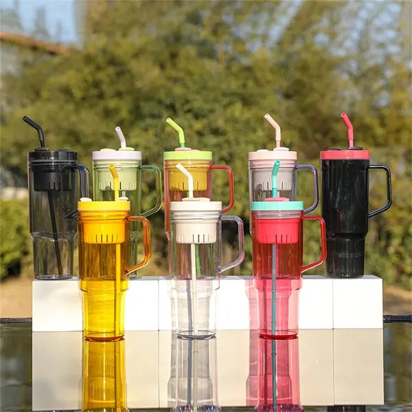 40oz Clear Plastic Tumbler w/ Straw & Handle