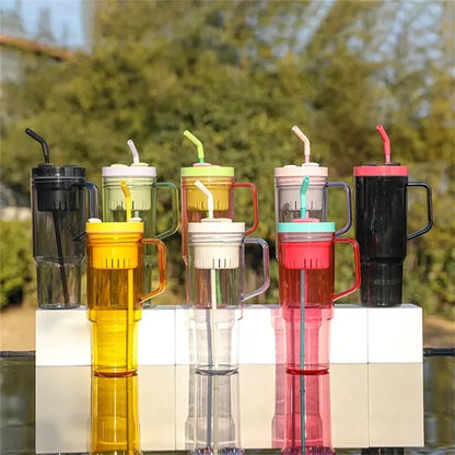 40oz Clear Plastic Tumbler w/ Straw & Handle