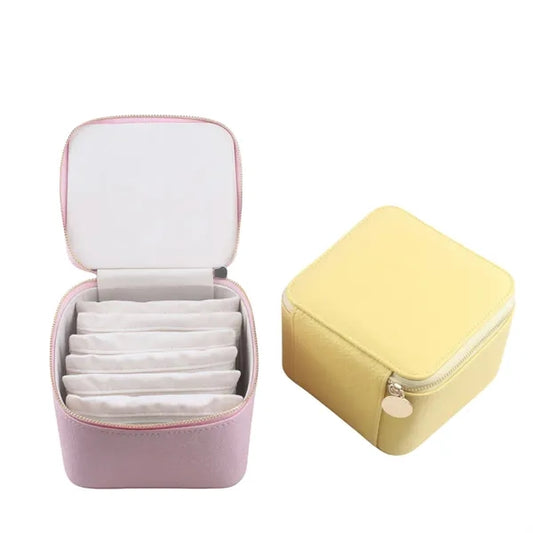 PU Leather Jewelry Organizer w/ 6 Velvet Zipper Pockets