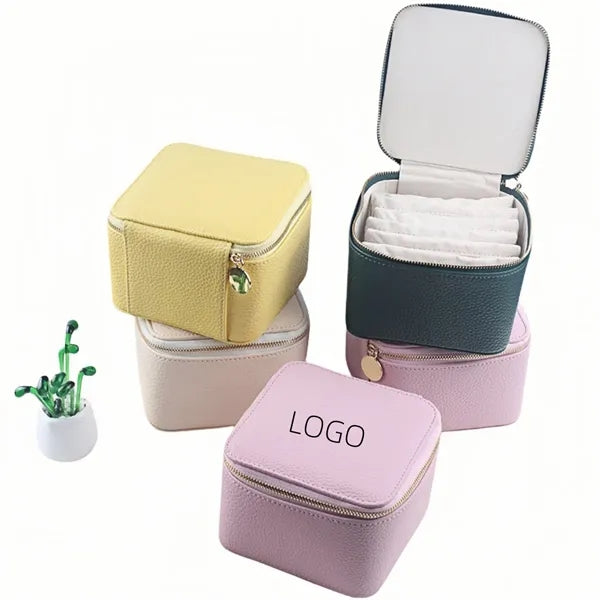 PU Leather Jewelry Organizer w/ 6 Velvet Zipper Pockets
