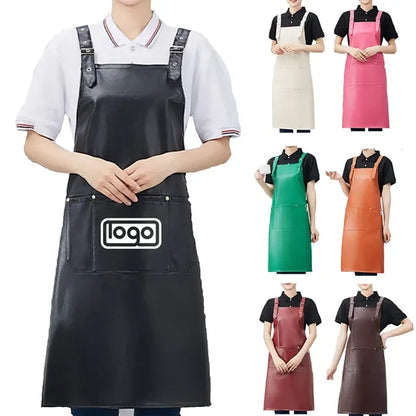 Waterproof PU Leather Kitchen Cooking Apron