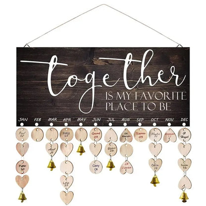 Wooden Hanging Family Birthday Calendar Board w/ Bells