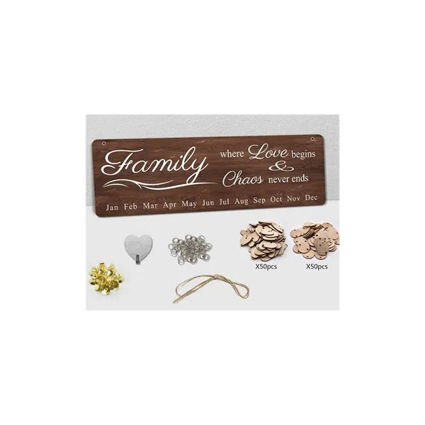 Wooden Hanging Family Birthday Calendar Board w/ Bells