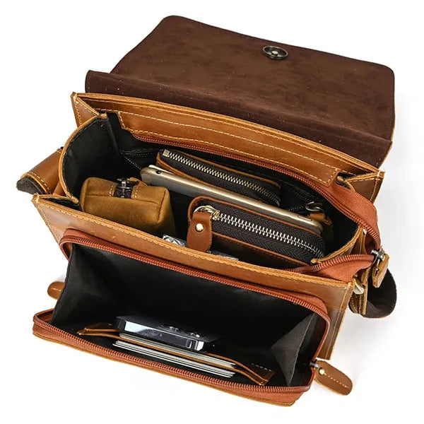 Men's Leather Messenger Bag - Shoulder/Crossbody Style