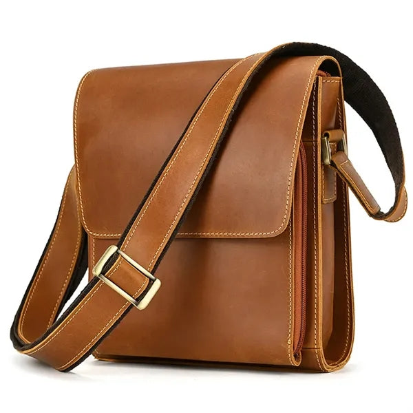 Men's Leather Messenger Bag - Shoulder/Crossbody Style