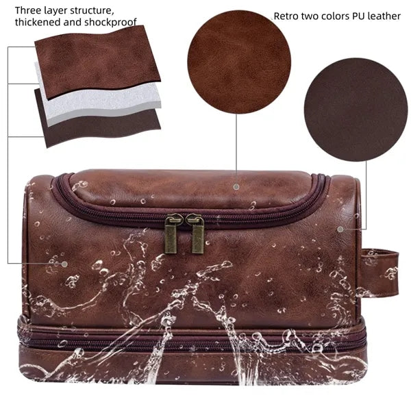 Men's Hanging PU Leather Toiletry Bag with Hook