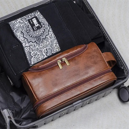 Men's Hanging PU Leather Toiletry Bag with Hook
