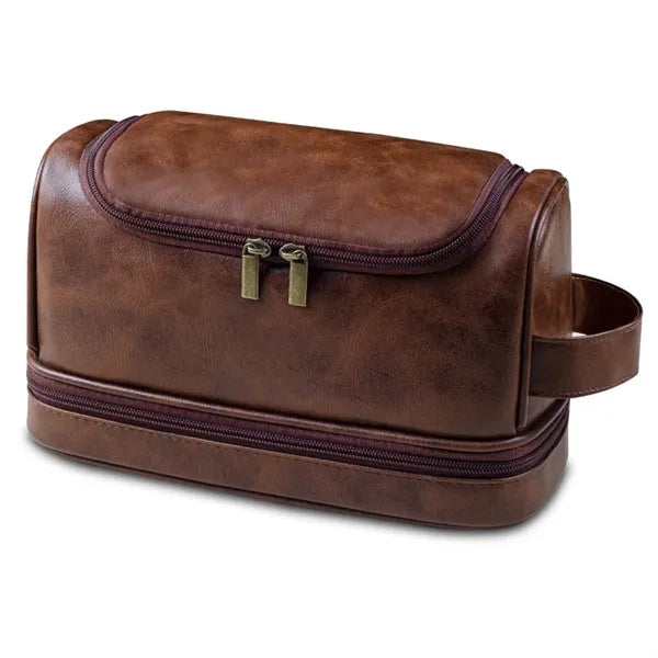 Men's Hanging PU Leather Toiletry Bag with Hook