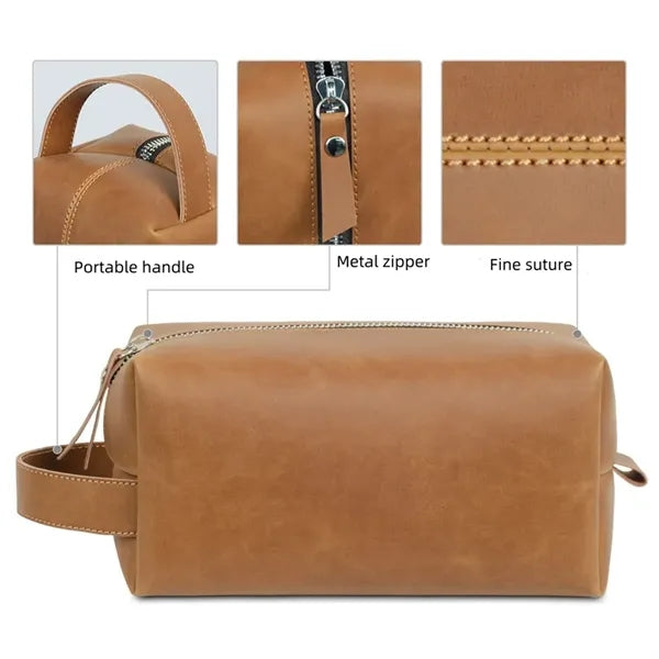 Men's PU Leather Toiletry Bag with Handle