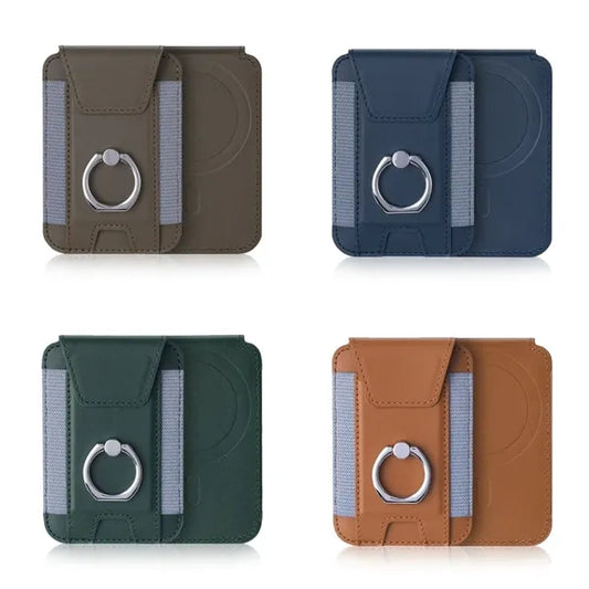 Strong Magnetic Leather Wallet with Ring Stand